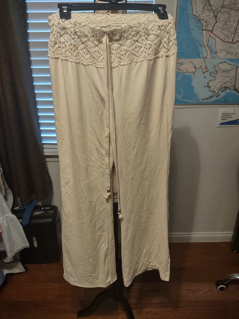 SHEIN Cream Crochet-Waist Wide-Leg Pants